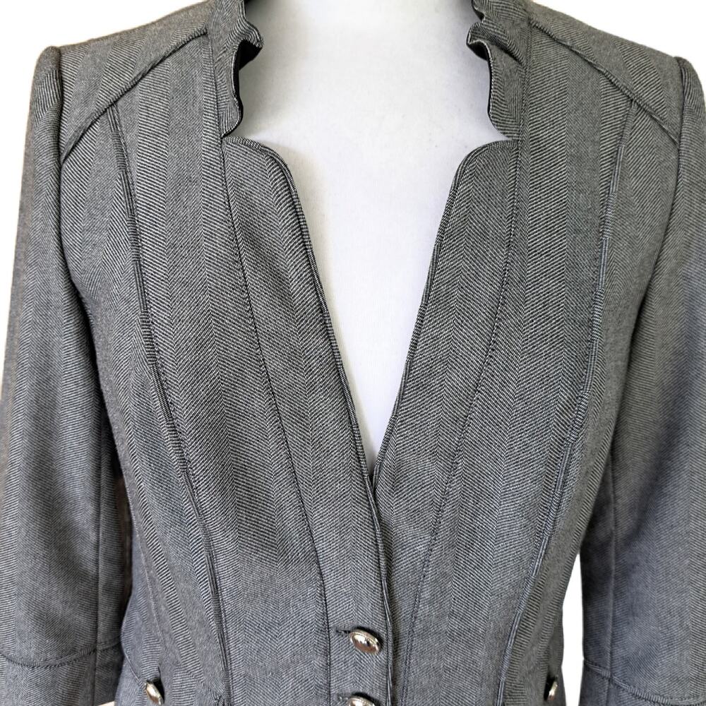 WHITE HOUSE BLACK MARKET Herringbone 2-Piece Skirt Suit Size 6 Ruffle Collar - Picture 3 of 12